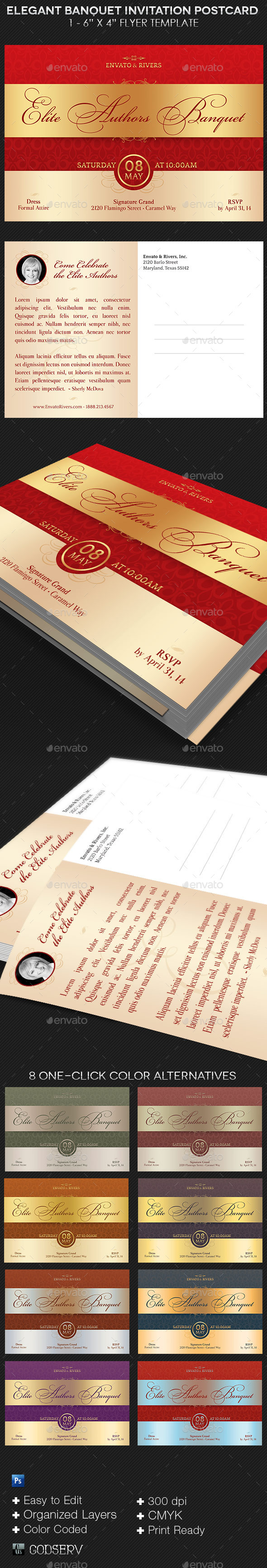 Elegant Banquet Invitation Postcard Template - Invitations Cards & Invites