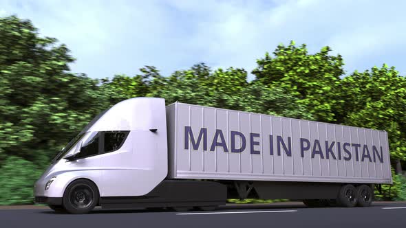 Modern Trailer Truck with MADE IN PAKISTAN Text on the Side alt