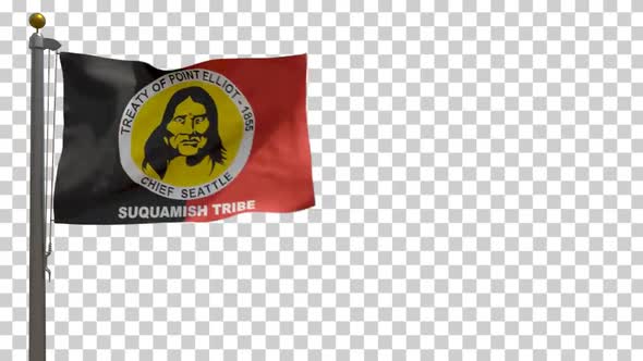 Suquamish Tribe Flag / Native American Flag on Flagpole with Alpha Channel - 4K alt