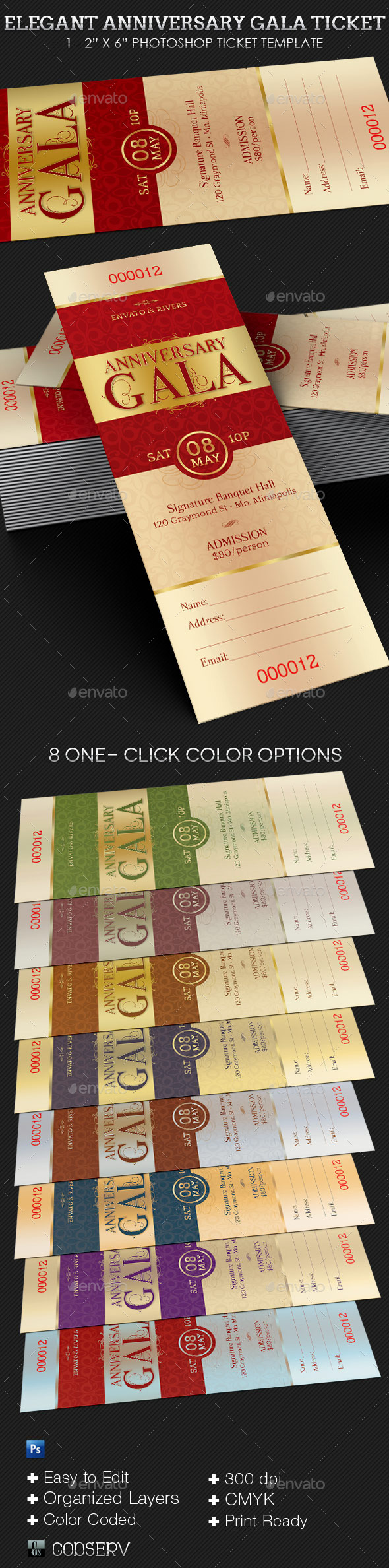 Elegant Anniversary Gala Ticket Template - Miscellaneous Print Templates