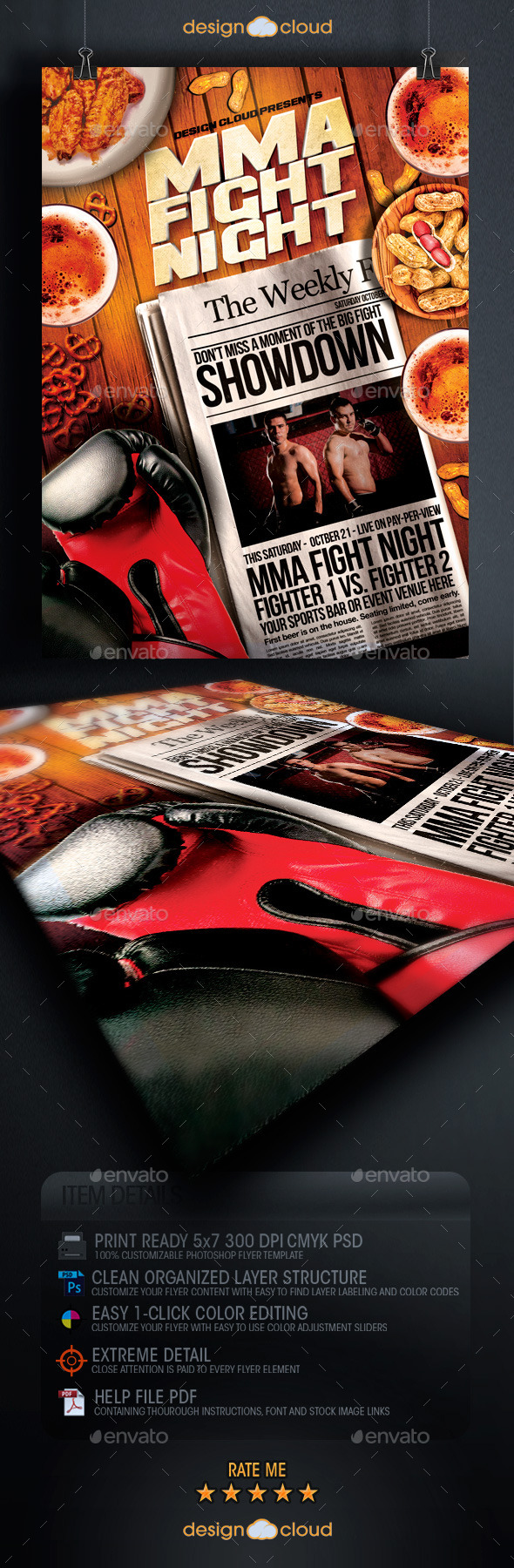 MMA Fight Night Headliner Flyer Template - Sports Events