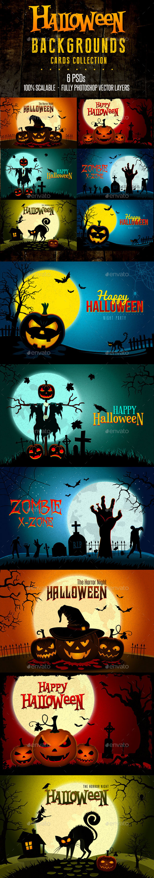 Halloween Landscapes Backgrounds Cards - Backgrounds Graphics