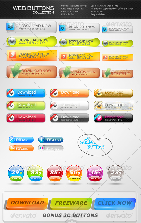 Web buttons Collection - Buttons Web Elements