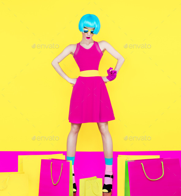 Shopping woman shopping Bugs crazy style - Stock Photo - Images