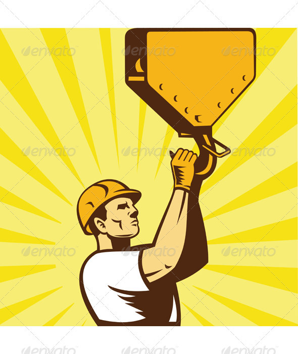 Construction Worker Wearing Hard Hat Holding Hook - Industries Business