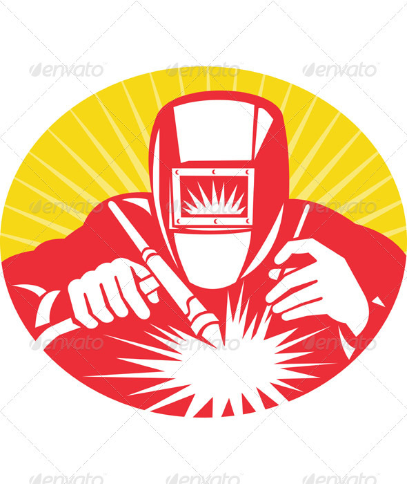 Welder Welding At Work Retro Style