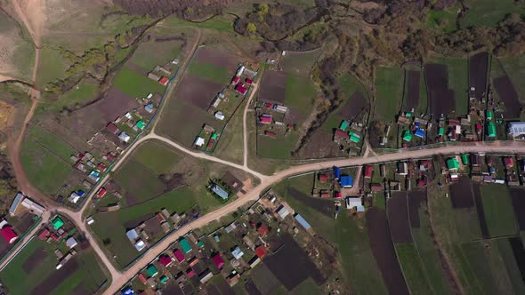 Aerial View of a Ukrainian Village with Rural Lands