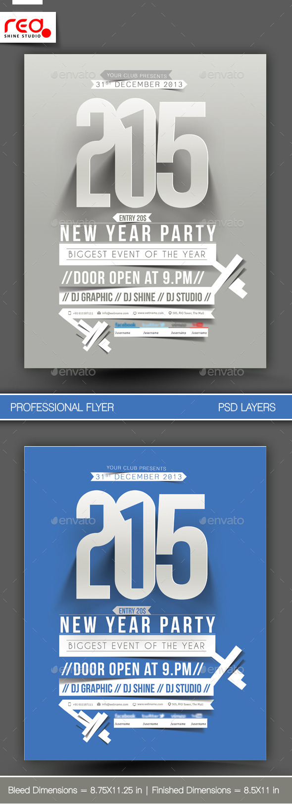 New Year Party Flyer & Poster Template -1 - Clubs & Parties Events