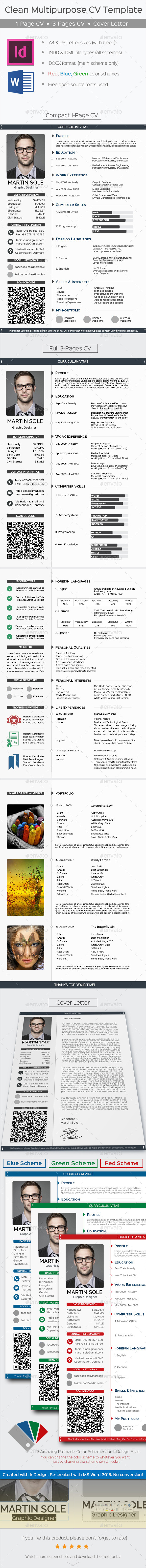 Clean Multipurpose CV Template - Resumes Stationery