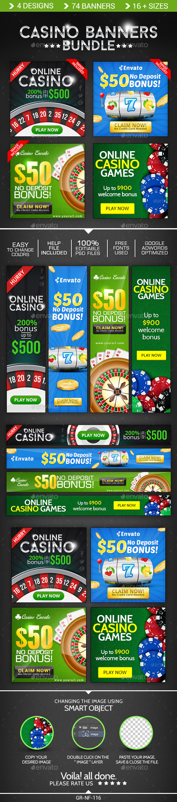 Casino Banner Design Bundle - 4 Sets - Banners & Ads Web Elements