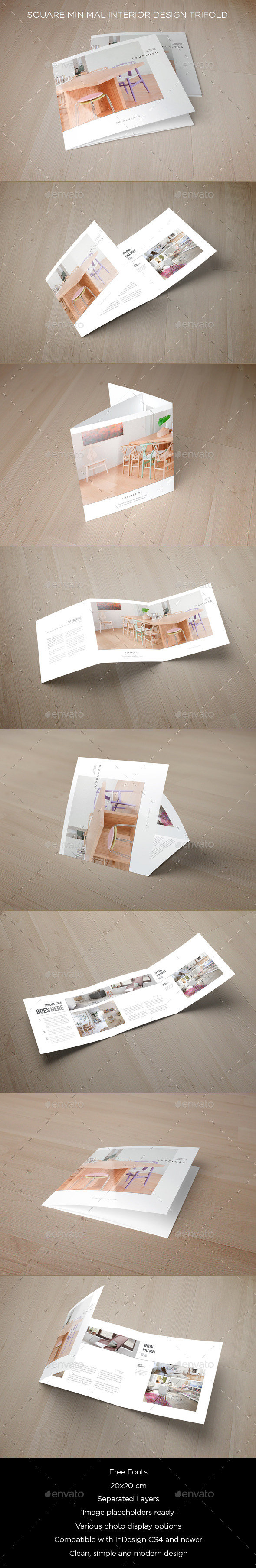 Square Minimal Interior Design Trifold - Brochures Print Templates