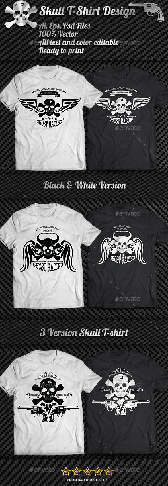3 Skull T-Shirt Design - Designs T-Shirts