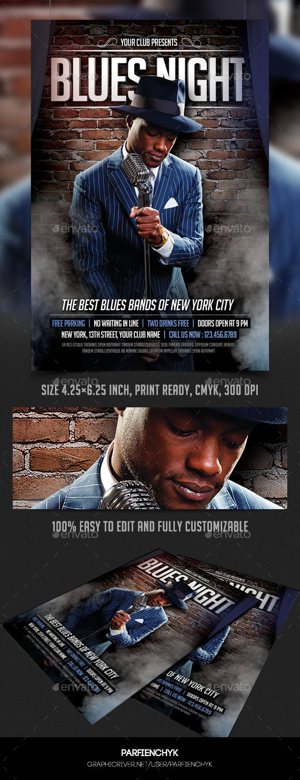Blues Night Flyer Template - Clubs & Parties Events