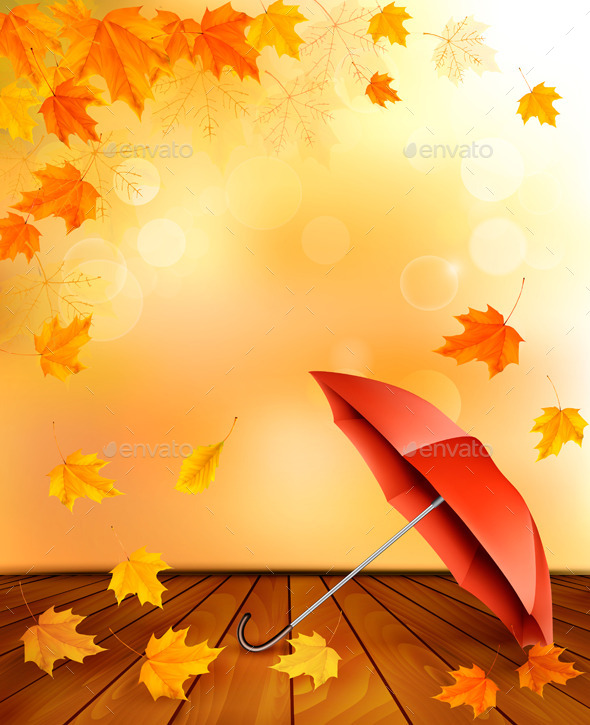 Retro Autumn Background with Colorful Leaves - Seasons Nature