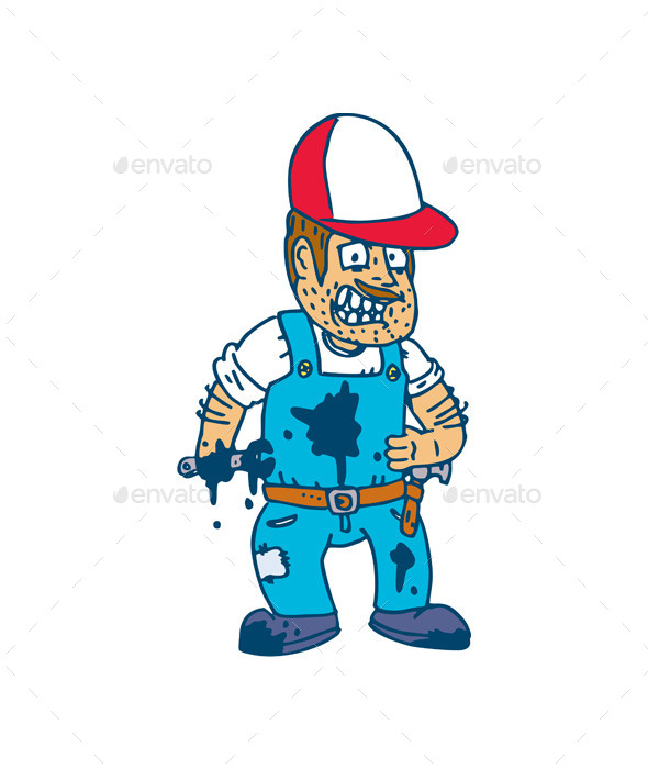 Mechanic Hold Spanner Wrench Cartoon - People Characters