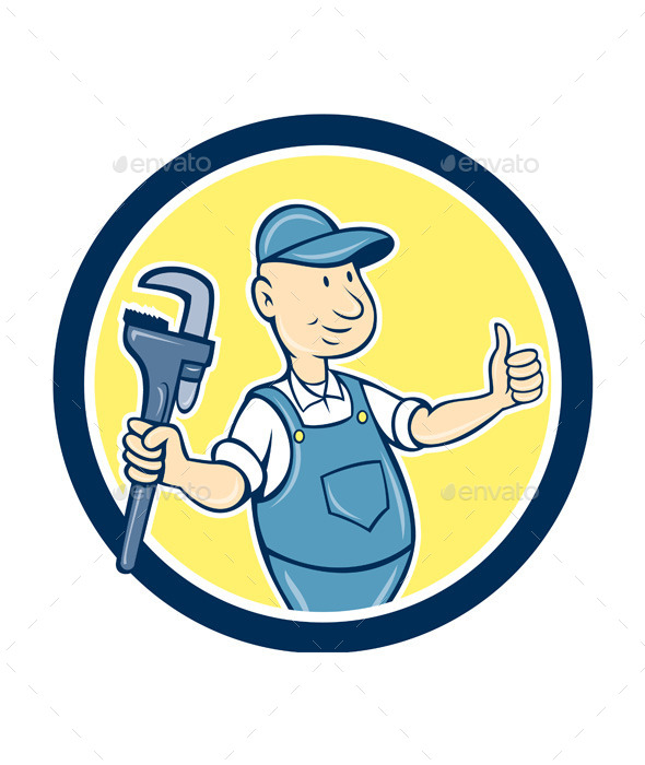 Plumber Monkey Wrench Thumbs Up Cartoon - People Characters