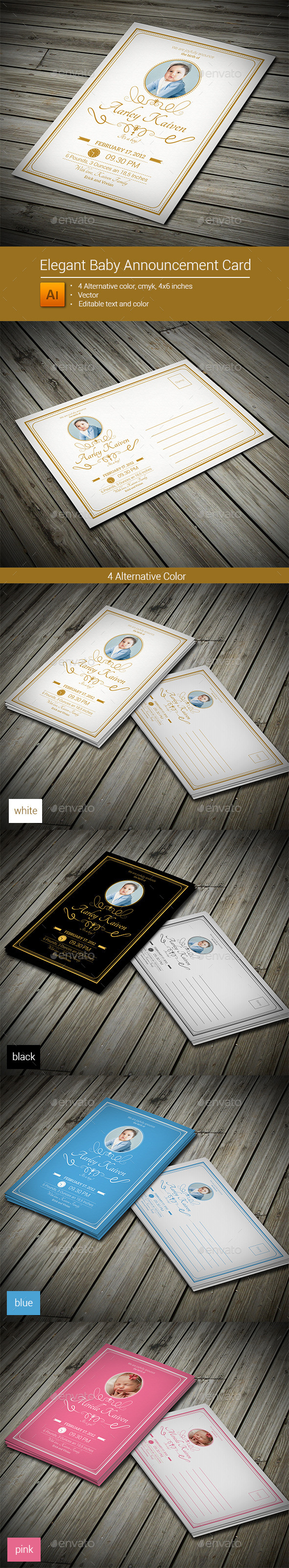 Elegant Baby Announcement Card - Family Cards & Invites
