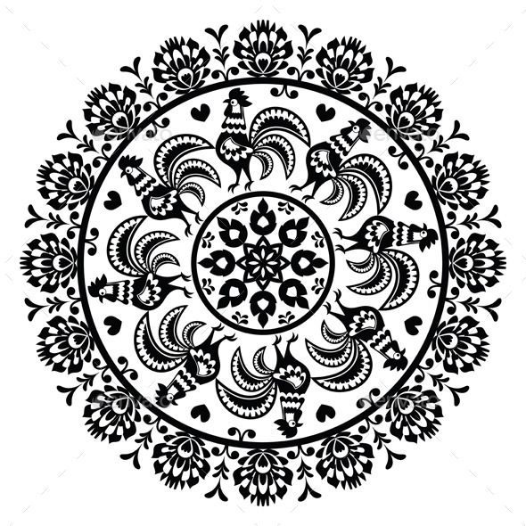 Monochrome Polish Folk Art Pattern - Patterns Decorative
