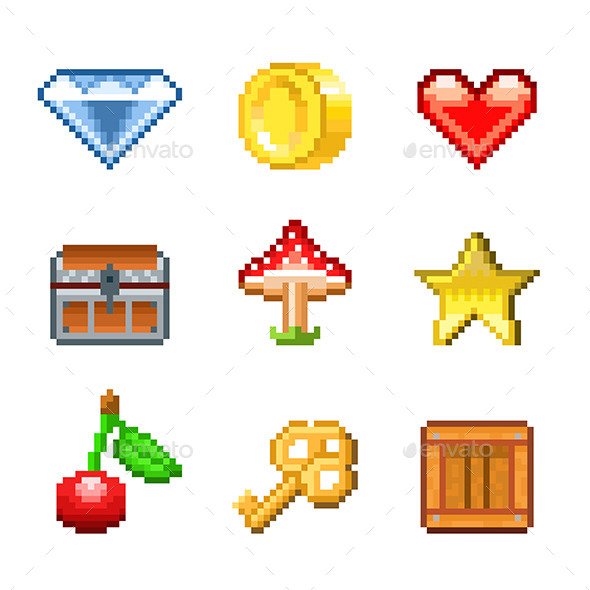 Pixel Objects for Games Icons - Miscellaneous Vectors