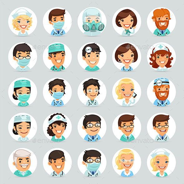 Doctors Cartoon Characters Icons Set - Health/Medicine Conceptual