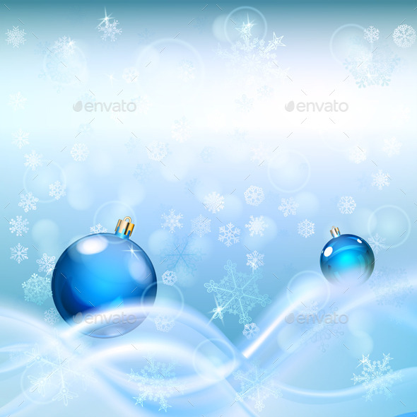 Background with Waves and Christmas Balls - Christmas Seasons/Holidays