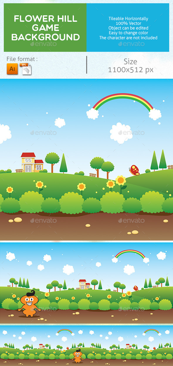 Flower Hill Game Background - Backgrounds Game Assets