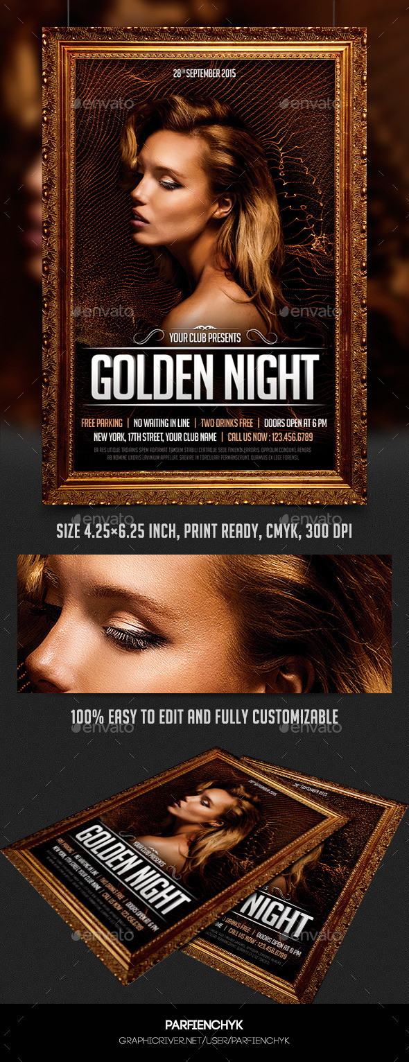 Golden Night Party Flyer Template - Clubs & Parties Events