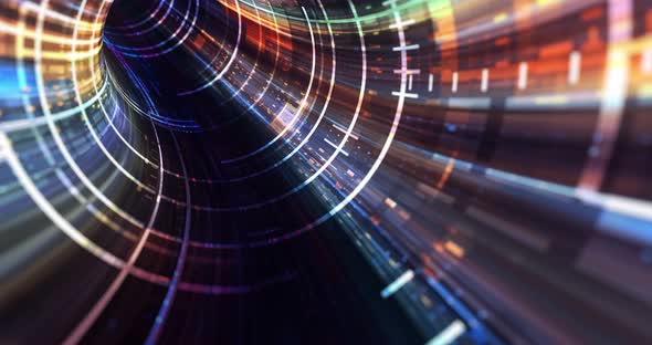 Abstract neon lights Sci-Fi futuristic Hi Tech virtual reality tunnel. alt