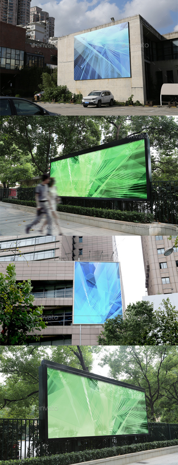 4 Outdoor Advertising Displays Mock-Ups - Product Mock-Ups Graphics