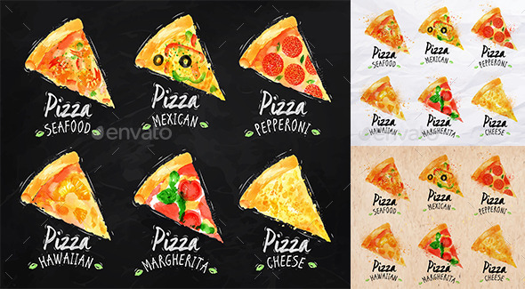 Set of Pizza Posters. - Food Objects