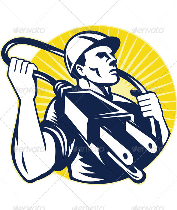 Electrician With Lasso Electric Cord Plug - Industries Business