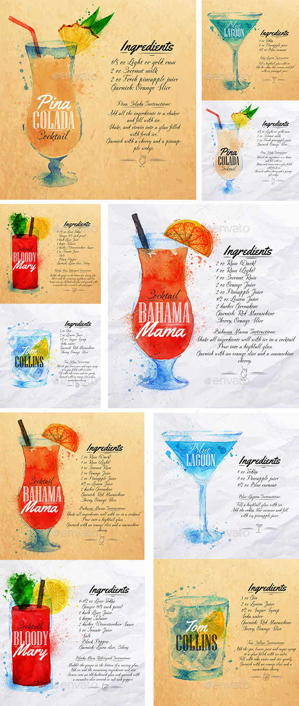 Cocktails Watercolor - Food Objects
