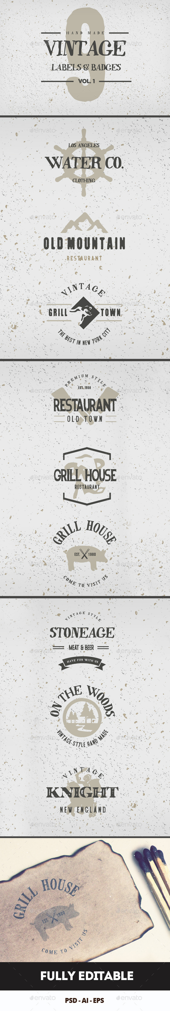 Vintage Hand Drawn Logos V1 - Badges & Stickers Web Elements