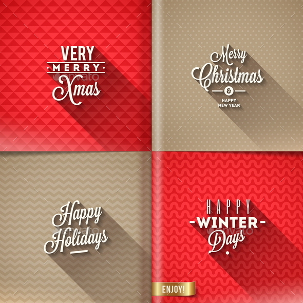 Set of Christmas Type Design with Long Shadow - Christmas Seasons/Holidays