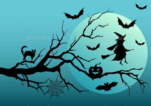 Halloween Witch with Bats - Halloween Seasons/Holidays