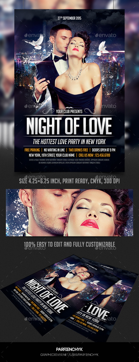 Night of Love Party Flyer Template - Clubs & Parties Events