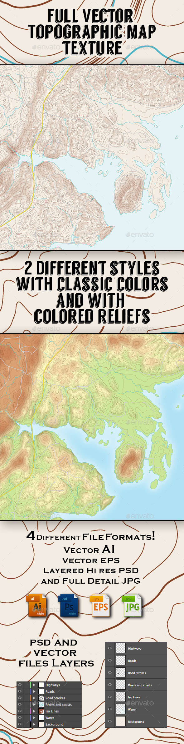 Vector Coastal Topographic Maps - Abstract Conceptual