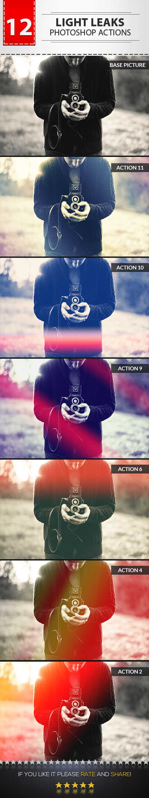 12 Light Leaks Photoshop Actions - Photo Effects Actions
