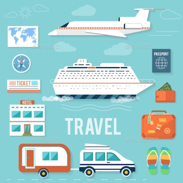 Set of Traveling and Planning a Summer Vacation - Travel Conceptual
