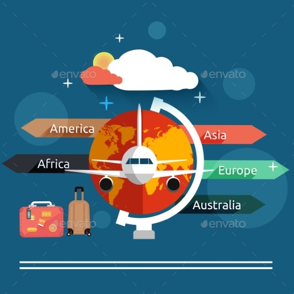 Airplane Flying Over the Map in Different Countrys - Travel Conceptual