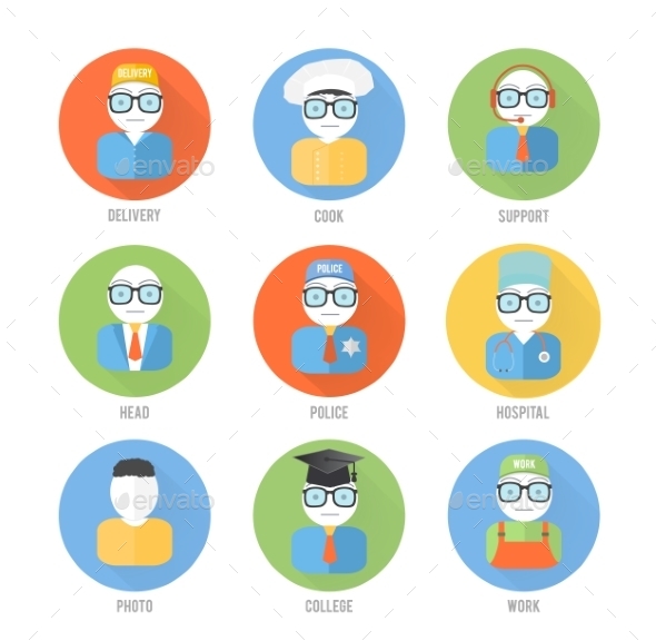 Set of Faces Icons of Job Occupation - People Characters