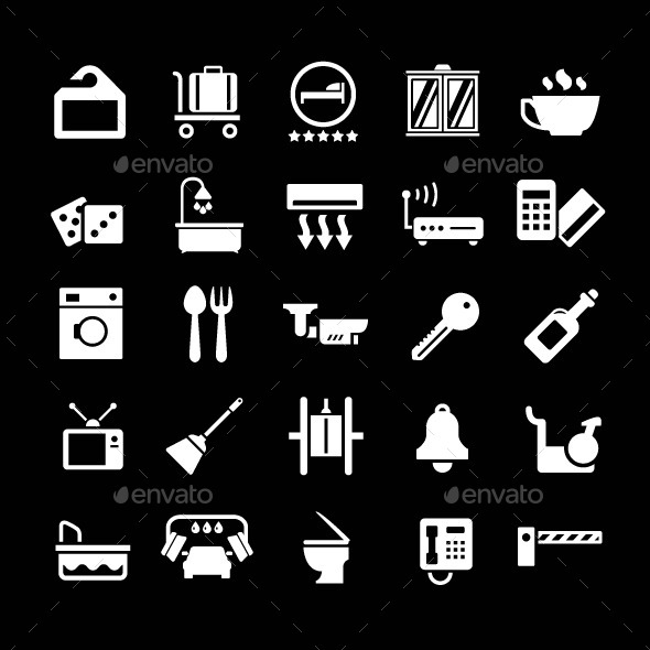 Set Icons of Hotel, Hostel and Rent Apartments - Man-made objects Objects