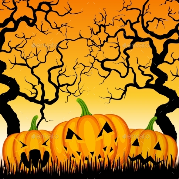 Three Pumpkins and Trees - Halloween Seasons/Holidays