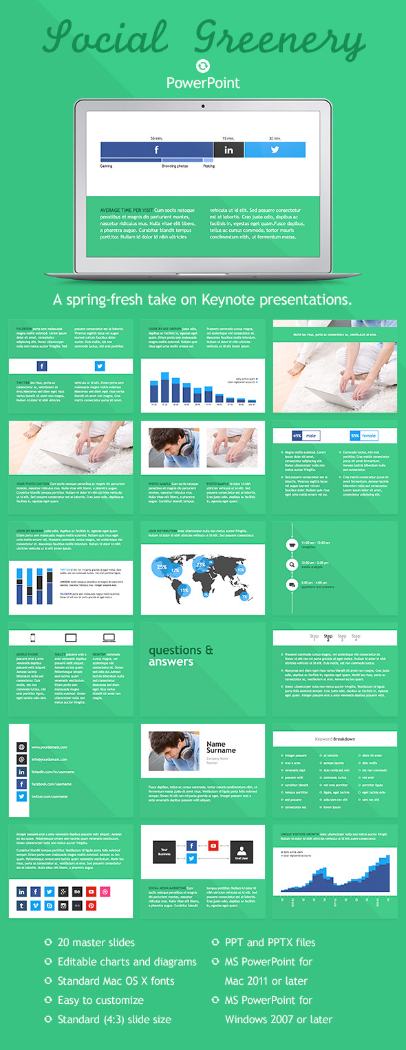 Social Greenery PowerPoint Template - PowerPoint Templates Presentation Templates
