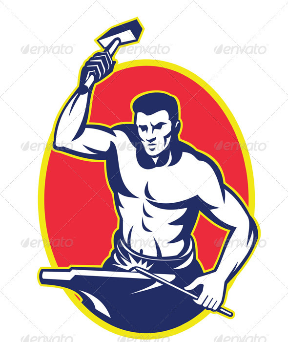 Blacksmith With Hammer Striking Anvil