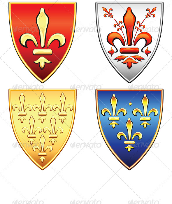 Vector French Shields with Arms of Fleur de Lis