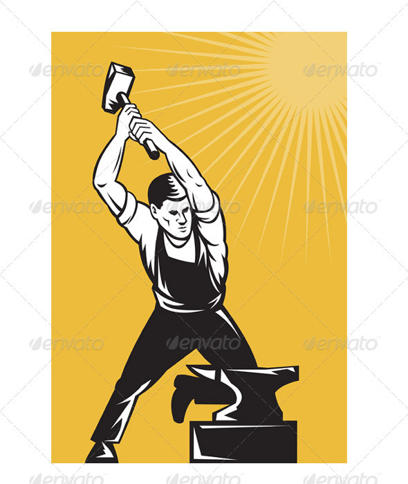 Blacksmith Holding Hammer with Anvil