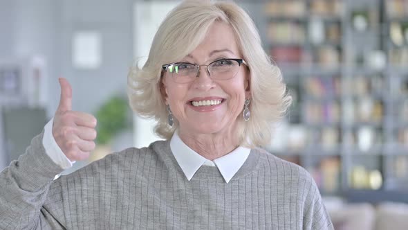 Portrait of Gorgeous Old Woman Showing Thumbs Up alt