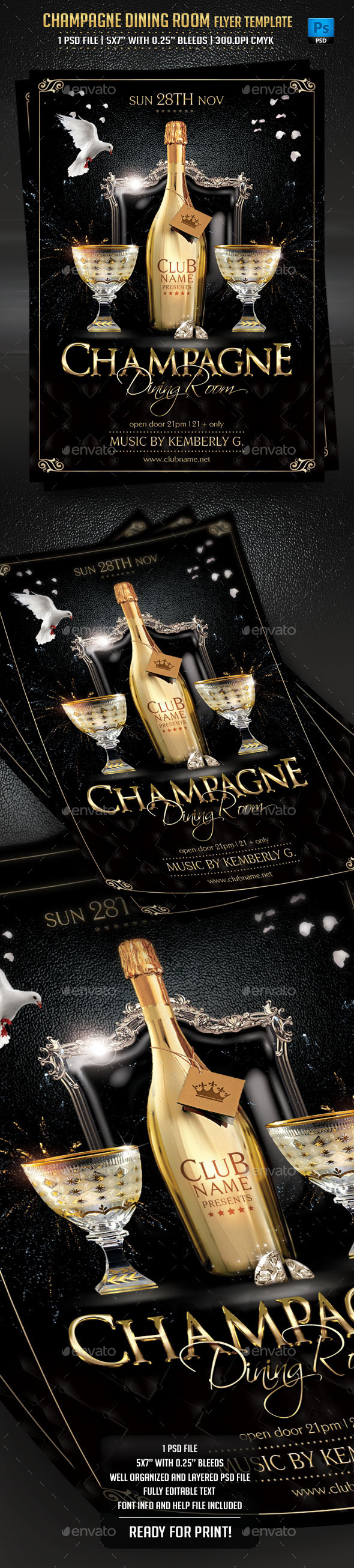 Champagne Dining Room Flyer Template - Clubs & Parties Events