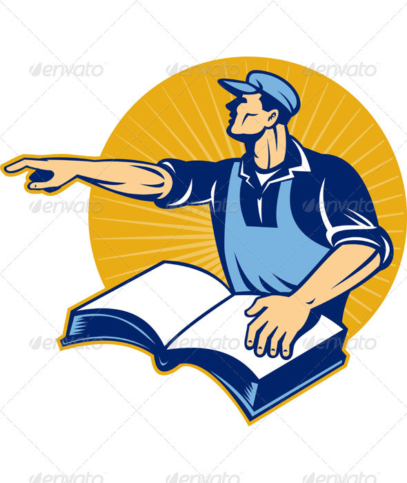 Worker With Book Pointing Finger - Industries Business